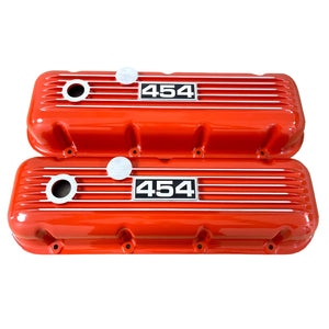 Big Block Chevy 454 Valve Covers, Classic Finned, Style 2 - Orange