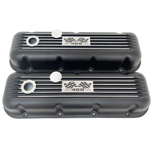 468 Big Block Chevy Classic Finned Valve Covers & 13" Air Cleaner Kit - Flag Logo - Black