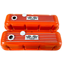 Load image into Gallery viewer, 468 Big Block Chevy Classic Finned Valve Covers &amp; 13&quot; Air Cleaner Kit - Flag Logo - Orange
