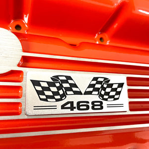 Big Block Chevy 468 Flag Logo, Classic Finned, Orange Valve Covers