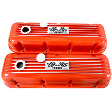Load image into Gallery viewer, 496 Big Block Chevy Classic Finned Valve Covers &amp; 13&quot; Air Cleaner Kit - Flag Logo - Orange