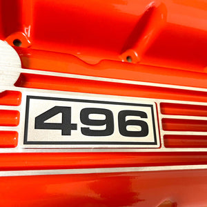 Big Block Chevy 496 Classic Finned, Orange Valve Covers