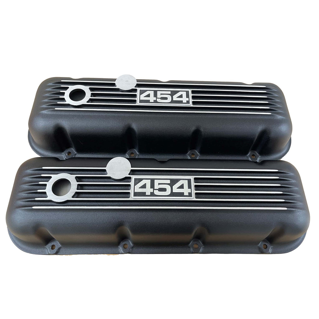 Big Block Chevy 454 Classic Finned, Black Valve Covers - Style 2