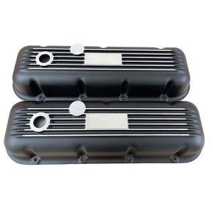 Chevy Big Block Classic Finned Valve Covers - Black, Customizable Nameplate