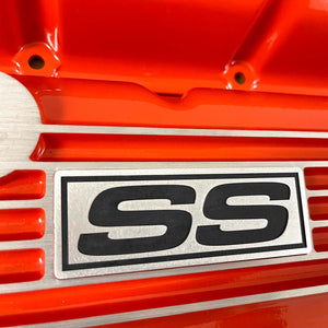 Big Block Chevy "SS" Logo Valve Covers, Classic Finned - Orange