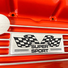 Load image into Gallery viewer, Big Block Chevy Super Sport Flag Logo, Classic Finned, Orange Valve Covers