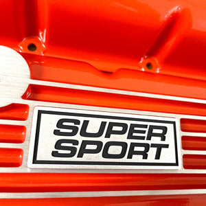 Big Block Chevy Super Sport Logo, Classic Finned, Orange Valve Covers
