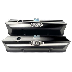 Ford FE 390 Valve Covers Tall - POWERED BY 390 CUBIC INCHES - Style 1 - Black