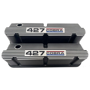 Ford Small Block Pentroof 427 Cobra Tall Valve Covers, 3 Color Logo - Black