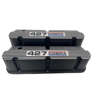 Ford Small Block Pentroof 427 Cobra Tall Valve Covers, 3 Color Logo - Black