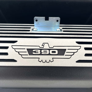 Ford FE 390 Thunderbird Logo Valve Covers Tall Finned - Black