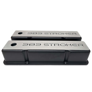 383 Stroker Small Block Chevy Tall Valve Covers, Custom Billet Top - Black