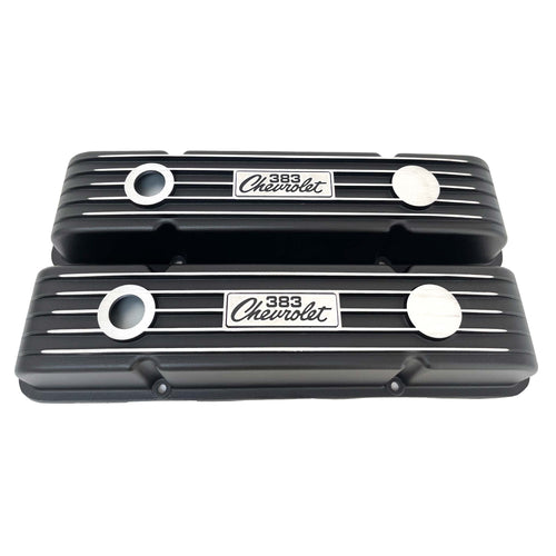 Chevy Small Block 383 Chevrolet Classic Finned Valve Covers - Black