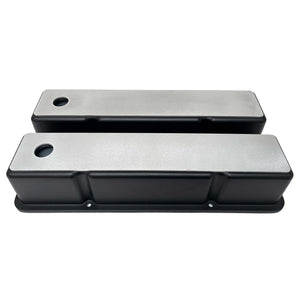 Small Block Chevy Tall Valve Covers, Custom Engravable Billet Top - Black