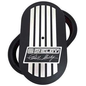 Carroll Shelby Signature 15" Oval Air Cleaner Kit - Raised Billet Top - Style 2 - Black