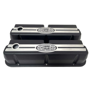 Ford 289 Cubic Inches Windsor Tall Valve Covers With Custom Engraved Billet Top - Black