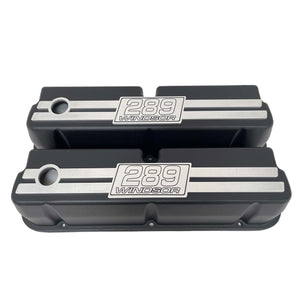 Ford 289 Windsor Tall Valve Covers With Custom Engraved Billet Top - Black