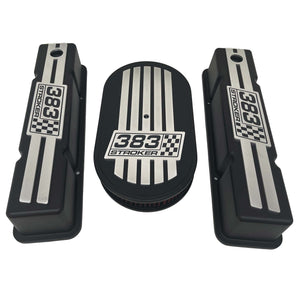 383 STROKER Small Block Chevy Valve Covers & Air Cleaner Kit - Billet Top - Black
