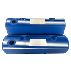 Ford 351 Cleveland Custom Finned Valve Covers - Blue