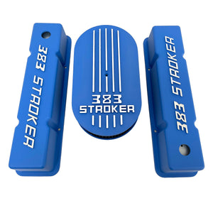 383 STROKER Small Block Chevy Valve Covers & Air Cleaner Kit - Blue