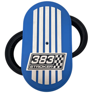 383 STROKER - 15" Oval Air Cleaner Kit, Raised Billet, Style 1 - Blue