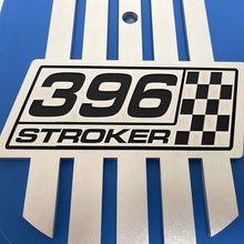Load image into Gallery viewer, 396 Stroker, Custom Raised Billet Top Logo 15&quot; Oval Air Cleaner Lid Kit - Blue