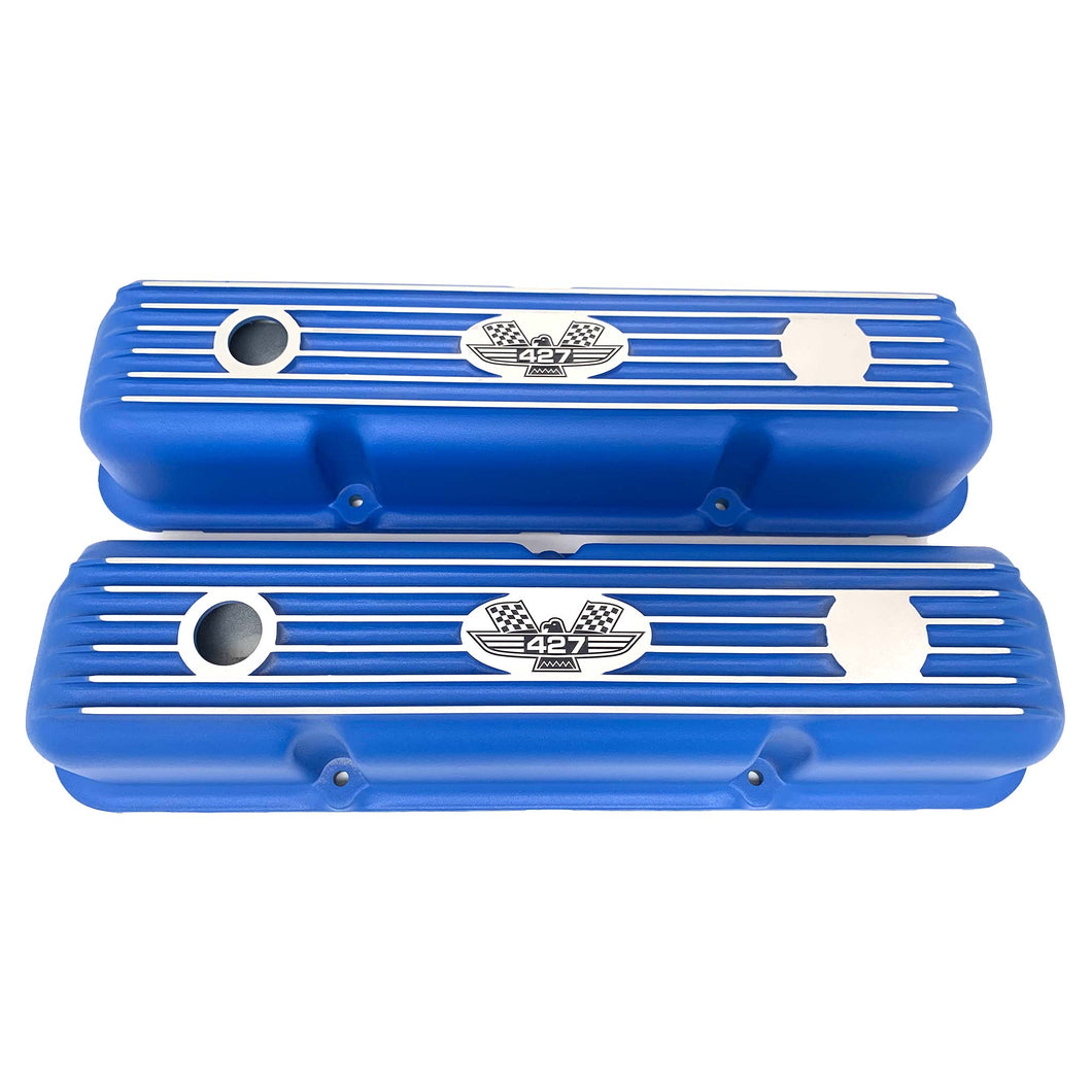 Ford FE 427 American Eagle Blue Valve Covers Short Finned