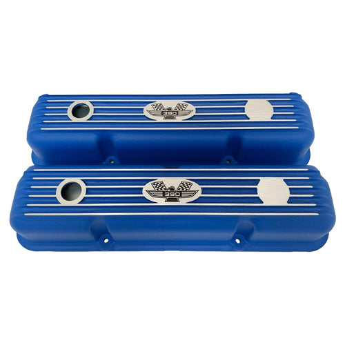 Ford FE 390 American Eagle Blue Valve Covers Short Finned
