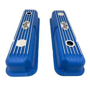 Ford FE 352 American Eagle Blue Valve Covers Short Finned