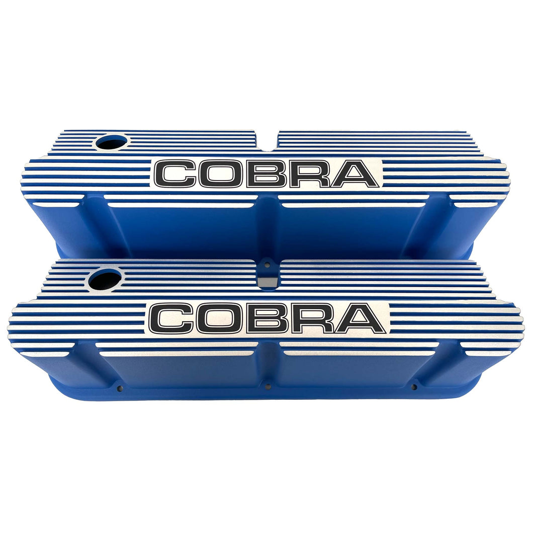 Ford Small Block Pentroof Cobra Tall Valve Covers - Custom Engraved - Blue