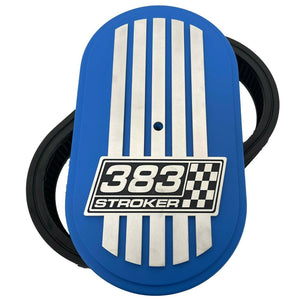 383 STROKER Custom Raised Billet Top 15" Oval Air Cleaner Kit - Style 2 - Blue