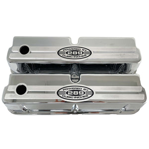 Ford 289 Cubic Inches Windsor Tall Valve Covers With Custom Engraved Billet Top - Polished