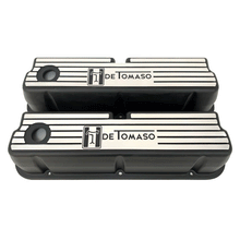 Load image into Gallery viewer, Ford De Tomaso 351 Windsor Valve Covers - NEW Wide Fins - Style 2 - Black