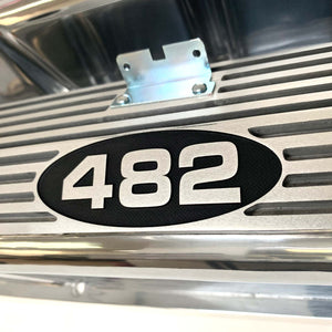 Ford FE 482 Tall Polished Valve Covers, Finned - Black Logo