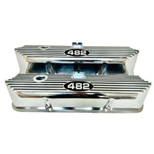 Load image into Gallery viewer, Ford FE 482 Tall Polished Valve Covers, Finned - Black Logo