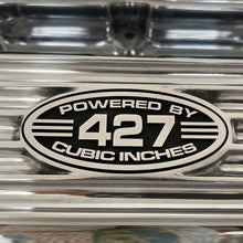 Load image into Gallery viewer, Ford FE 427 Valve Covers Short Finned &quot;POWERED BY 427 CUBIC INCHES&quot; - Polished