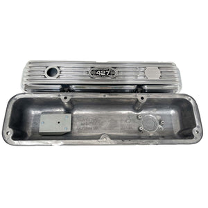 Ford FE 427 Valve Covers Short Finned "POWERED BY 427 CUBIC INCHES" - Polished