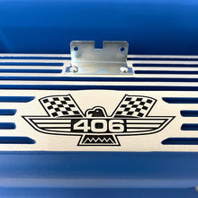 Load image into Gallery viewer, Ford FE 406 American Eagle Tall Valve Covers - Finned - Blue