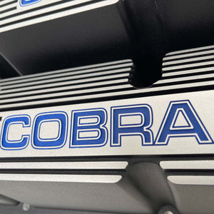 Ford Small Block Pentroof CS Shelby Cobra Tall Valve Covers - Black (Blue Logo)