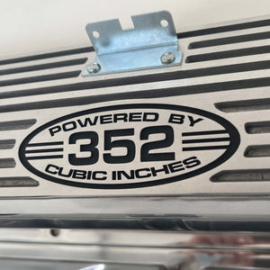 Ford FE 352 Valve Covers Tall Finned POWERED BY 352 CUBIC INCHES - Polished