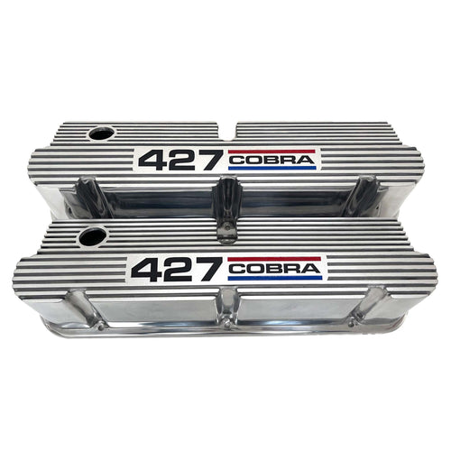Ford Small Block Pentroof 427 Cobra Tall Valve Covers, 3 Color Logo - Polished