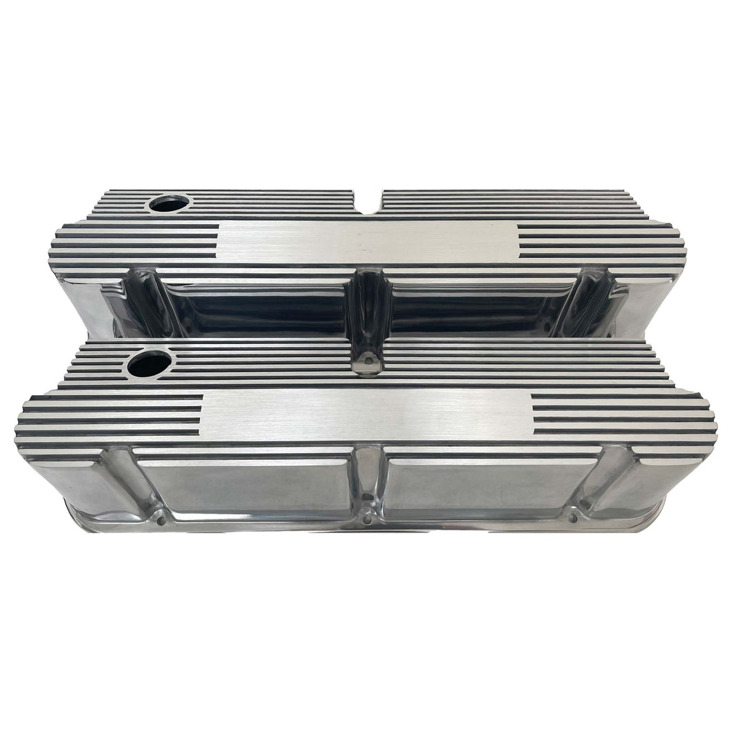 Ford Racing Small Block Pentroof Tall Finned Valve Covers, Customizable - Polished
