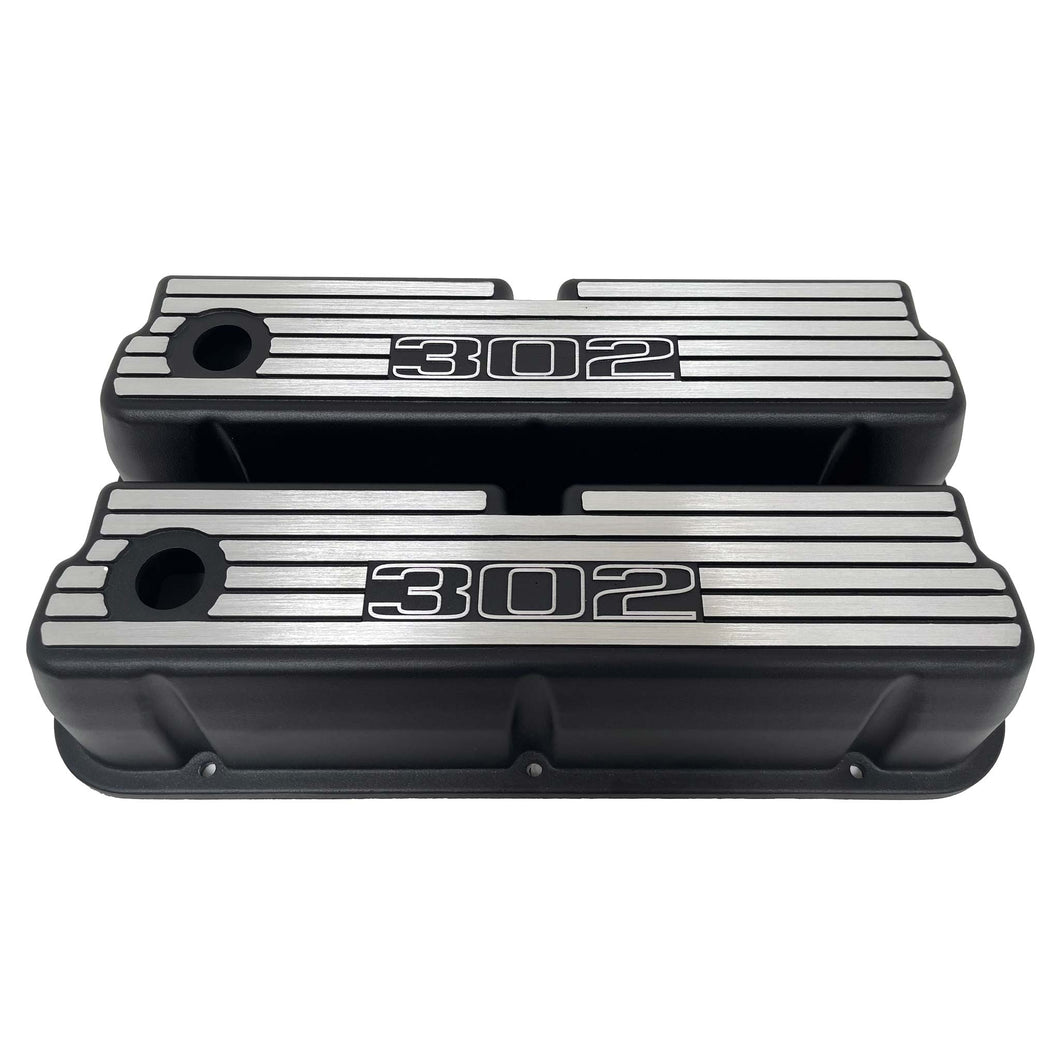 Ford 302, 351 Windsor Wide Finned Tall Valve Covers - Black