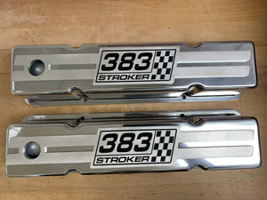 383 Stroker Small Block Chevy Tall Valve Covers, Custom Engraved Billet - Polished