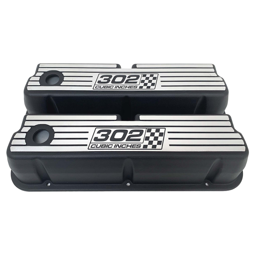 Ford 302 Windsor Black Tall Valve Covers, 302 CUBIC INCHES