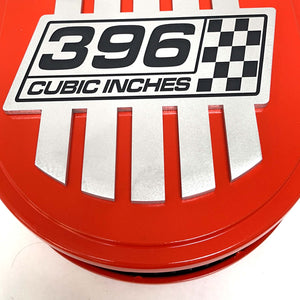 396 Cubic Inches, Custom Raised Billet Top Logo 15" Oval Air Cleaner Lid Kit - Orange