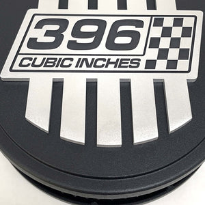 396 Cubic Inches - Raised Billet Top - 15" Oval Air Cleaner Kit - Black