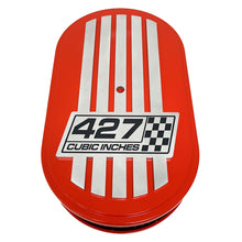 Load image into Gallery viewer, 427 Cubic Inches, Custom Raised Billet Top Logo 15&quot; Oval Air Cleaner Lid Kit - Orange