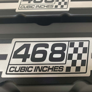 Chevy 468 - Big Block Tall Slant Top Valve Covers - Engraved Raised Billet - Black