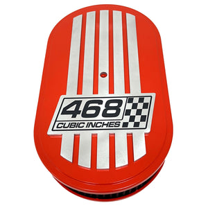 468 Cubic Inches, Raised Billet Top, 15" Oval Air Cleaner Lid Kit - Orange